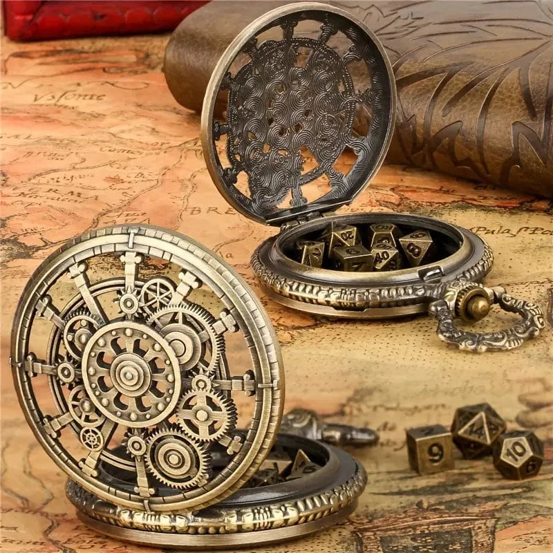 Man Up Pocket Watch Clock Gears Pocket Watch w/Dice