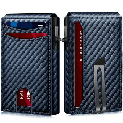 Man Up RFID Wallet RFID - Pop-up Wallet (Blue Carbon Fiber)