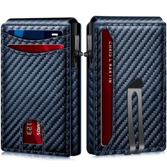Man Up RFID Wallet RFID - Pop-up Wallet (Blue Carbon Fiber)