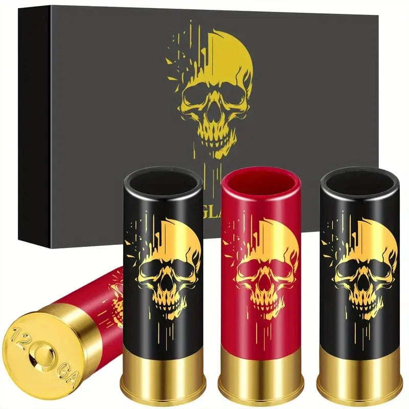 Man Up Shot Glasses Skull Shot Glass - Red/Black with Gold Design
