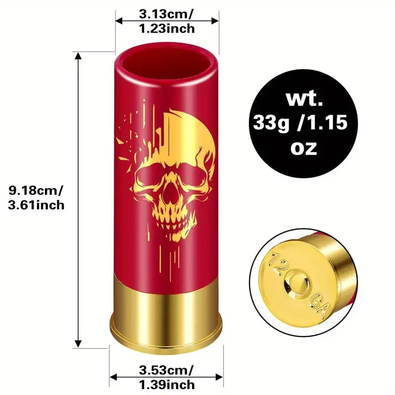Man Up Shot Glasses Skull Shot Glass - Red/Black with Gold Design