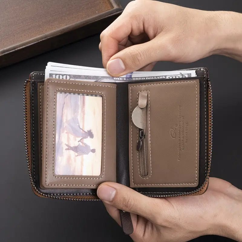 Man Up Wallets Zippered Leather Retro Wallet