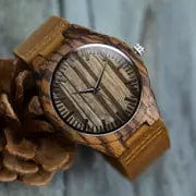 Man Up Watches Zebra Wood Watch with Leather Strap