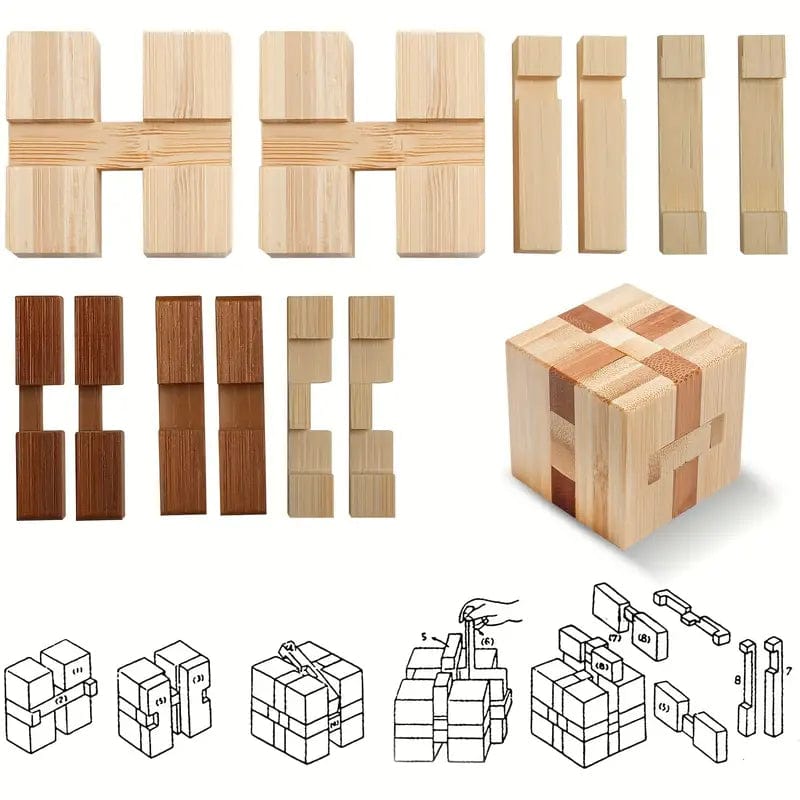 Man Up Wooden Puzzle Cut Cube - 3D Wooden Brainteaser Puzzle