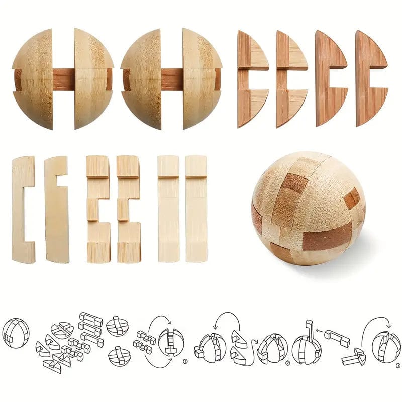 Man Up Wooden Puzzle Round Ball - 3D Wooden Brainteaser Puzzle