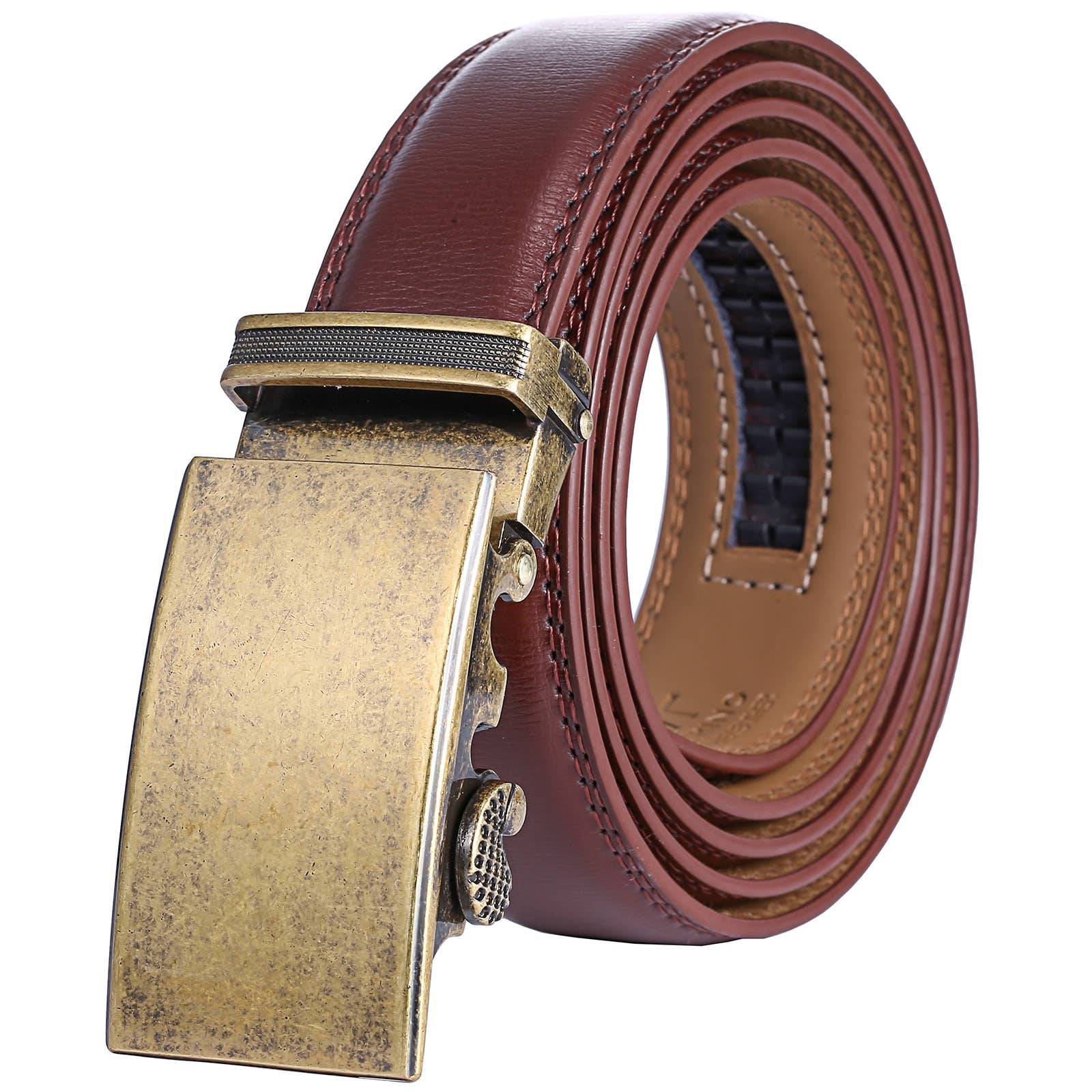 Mio Marino Mio Marino - Aurelian Designer Ratchet Belt: Mahogany / Genuine Leather / Adjustable from 38" to 54" Waist