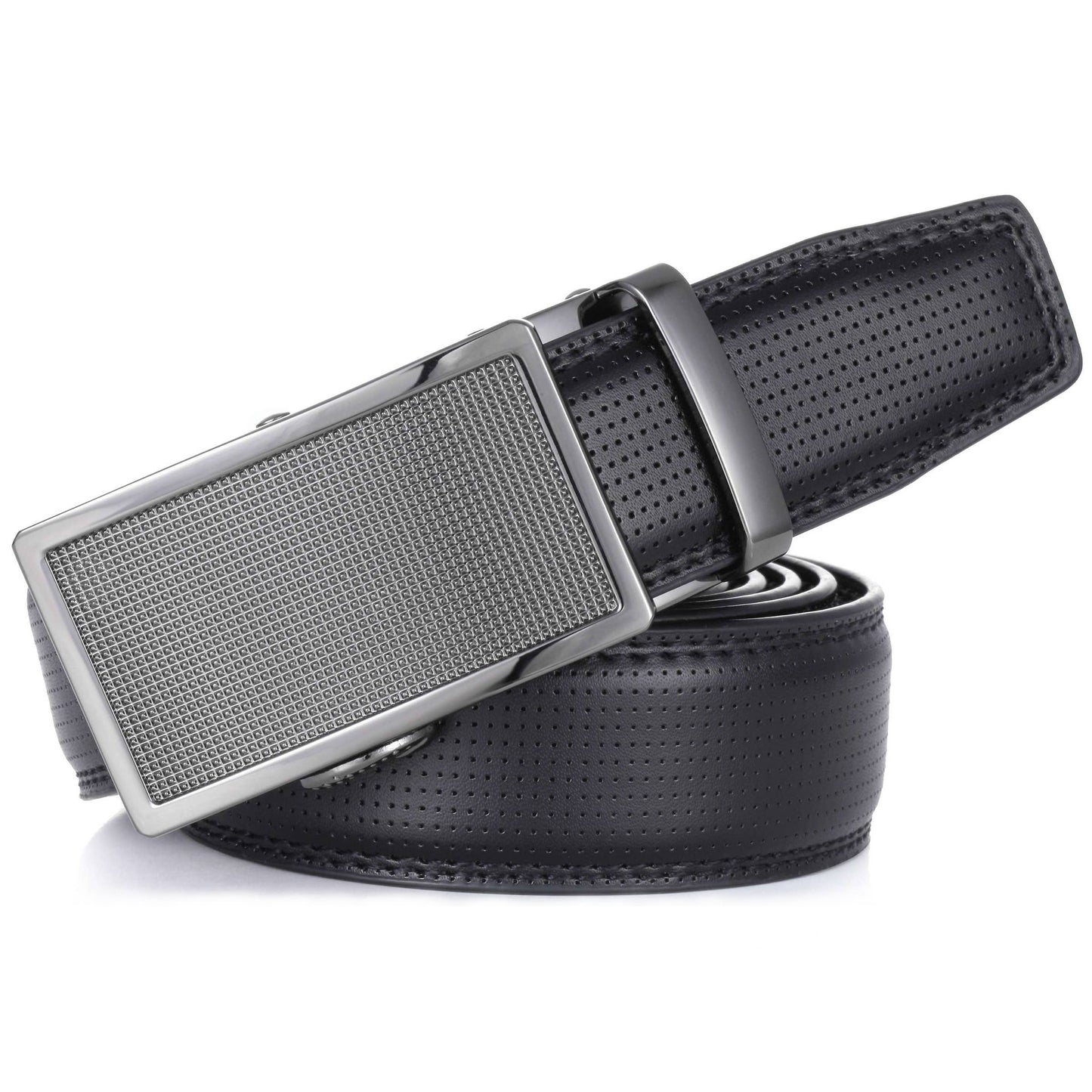 Mio Marino Mio Marino - Beveled Plaque Leather Ratchet  Belt: Obsidian / Adjustable from 28" to 44" Waist