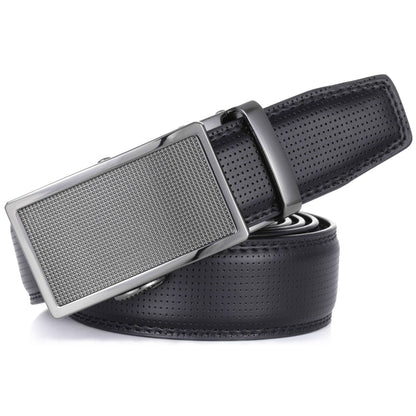 Mio Marino Mio Marino - Beveled Plaque Leather Ratchet  Belt: Obsidian / Adjustable from 28" to 44" Waist