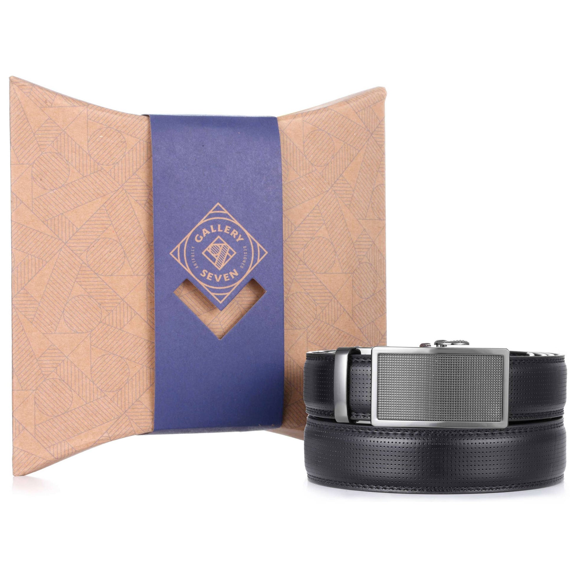 Mio Marino Mio Marino - Beveled Plaque Leather Ratchet  Belt: Obsidian / Adjustable from 28" to 44" Waist