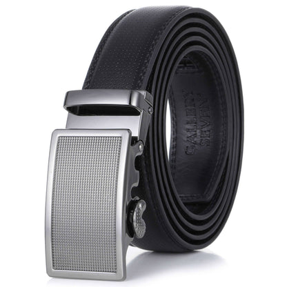 Mio Marino Mio Marino - Beveled Plaque Leather Ratchet  Belt: Obsidian / Adjustable from 28" to 44" Waist