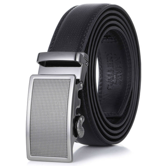Mio Marino Mio Marino - Beveled Plaque Leather Ratchet  Belt: Obsidian / Adjustable from 28" to 44" Waist