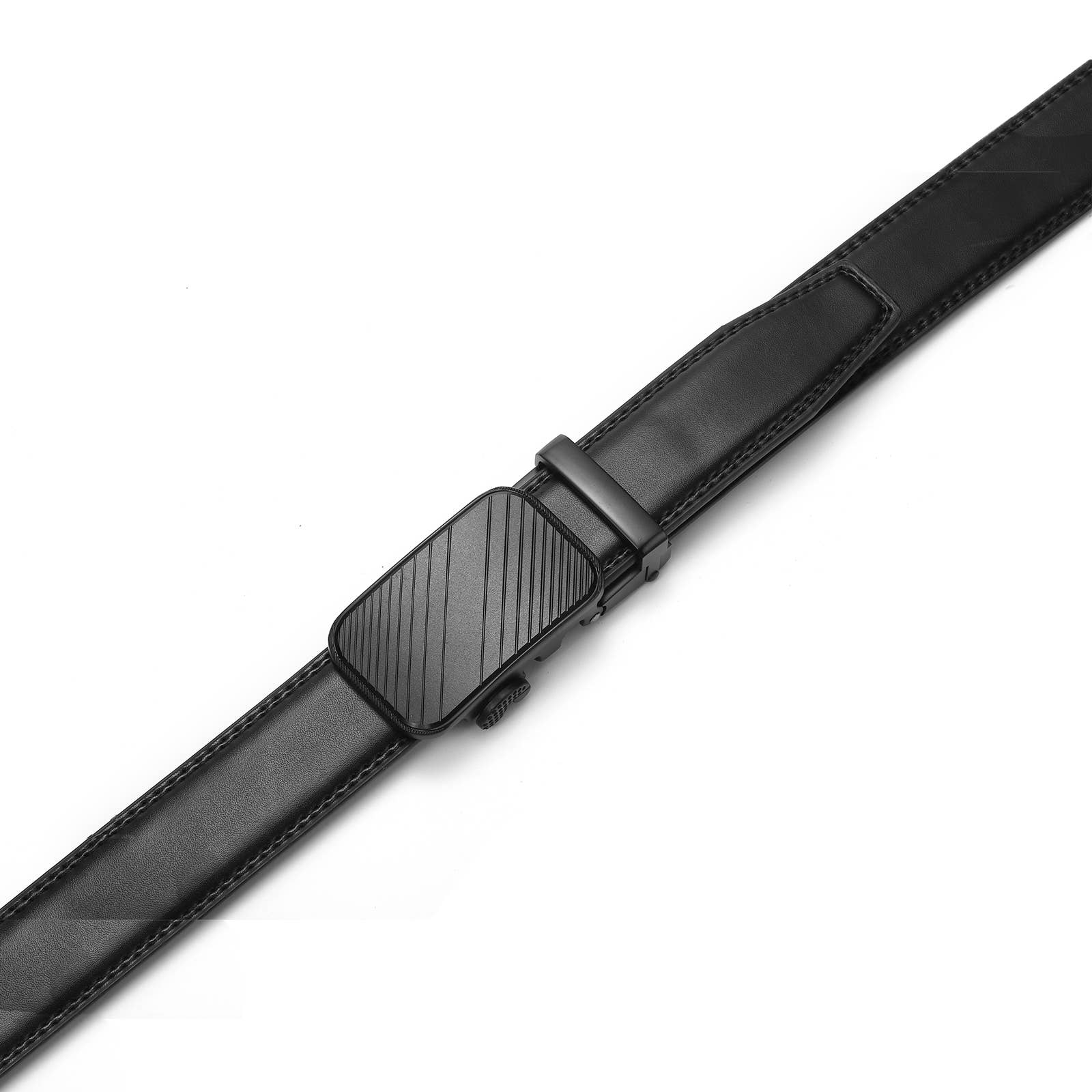 Mio Marino Mio Marino - Modern Striped Ratchet Belt: Deep Charcoal / Genuine Leather / Adjustable from 38" to 54" Waist