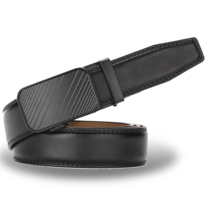 Mio Marino Mio Marino - Modern Striped Ratchet Belt: Deep Charcoal / Genuine Leather / Adjustable from 38" to 54" Waist