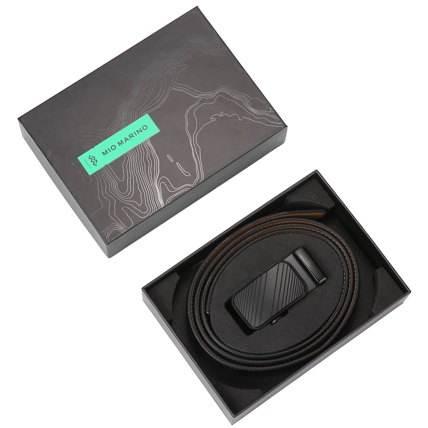 Mio Marino Mio Marino - Modern Striped Ratchet Belt: Deep Charcoal / Genuine Leather / Adjustable from 38" to 54" Waist