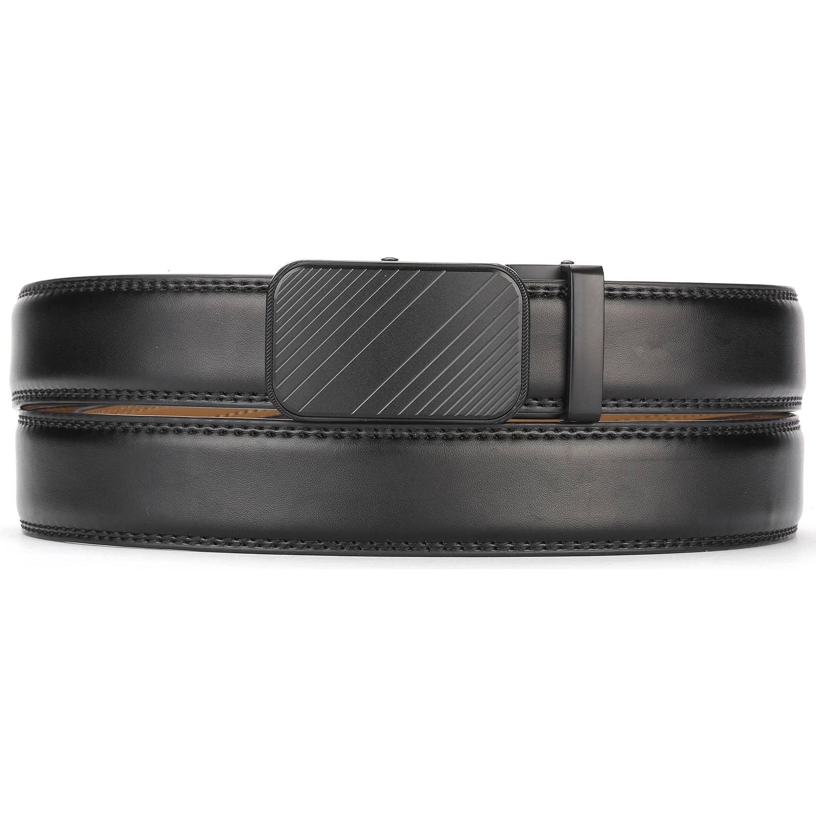 Mio Marino Mio Marino - Modern Striped Ratchet Belt: Deep Charcoal / Genuine Leather / Adjustable from 38" to 54" Waist