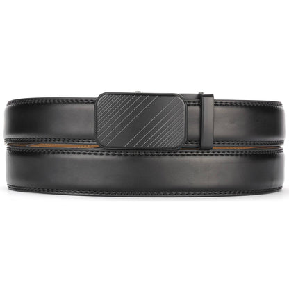 Mio Marino Mio Marino - Modern Striped Ratchet Belt: Deep Charcoal / Genuine Leather / Adjustable from 38" to 54" Waist