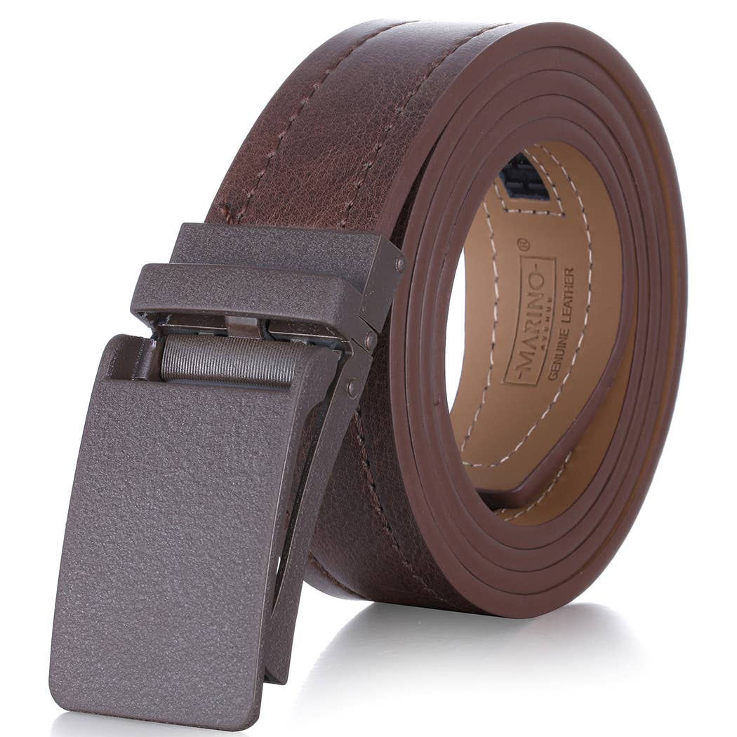 Mio Marino Mio Marino - Sandpaper Linxx Ratchet Belt: Adjustable from 28" to 44" Waist / Genuine Leather / Coffee