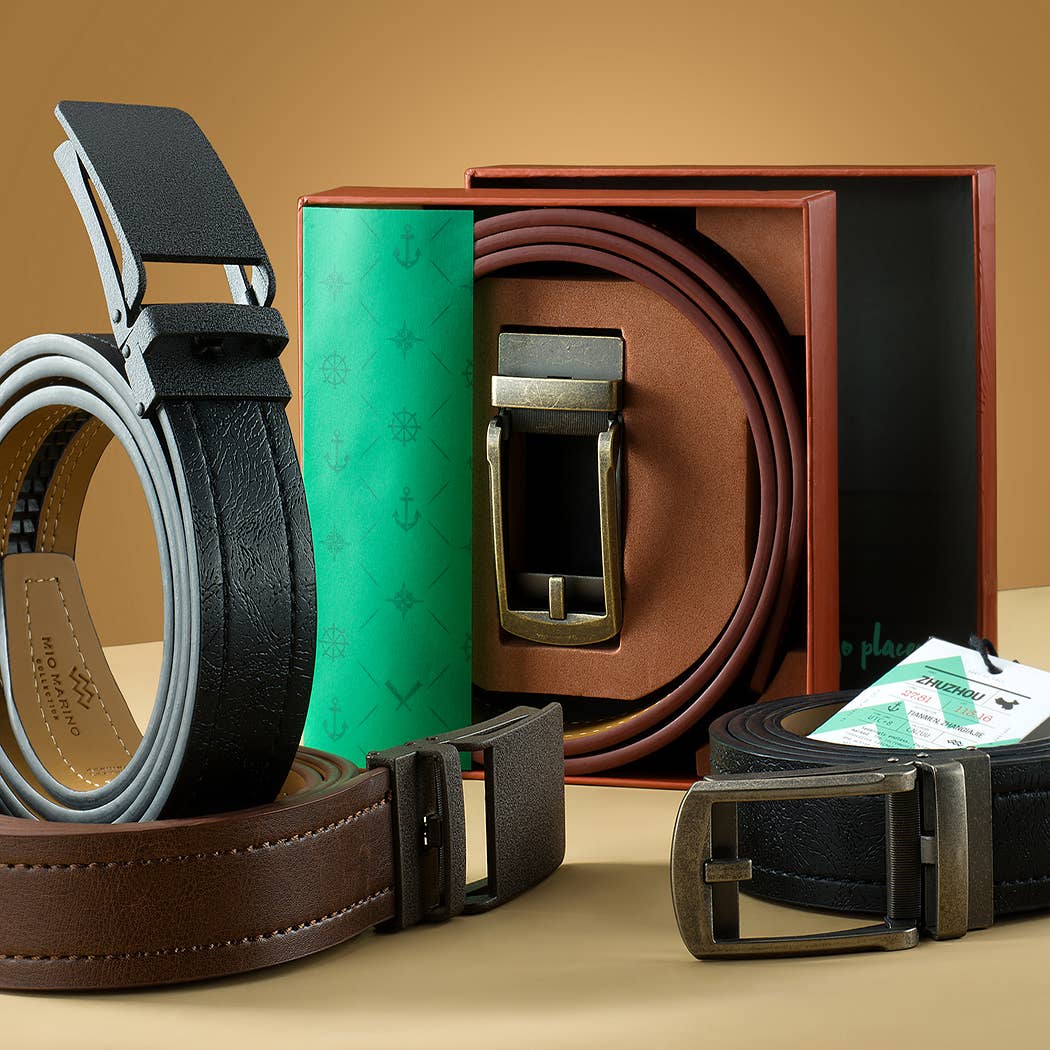 Mio Marino Mio Marino - Sandpaper Linxx Ratchet Belt: Adjustable from 38" to 54" Waist / Genuine Leather / Deep Charcoal