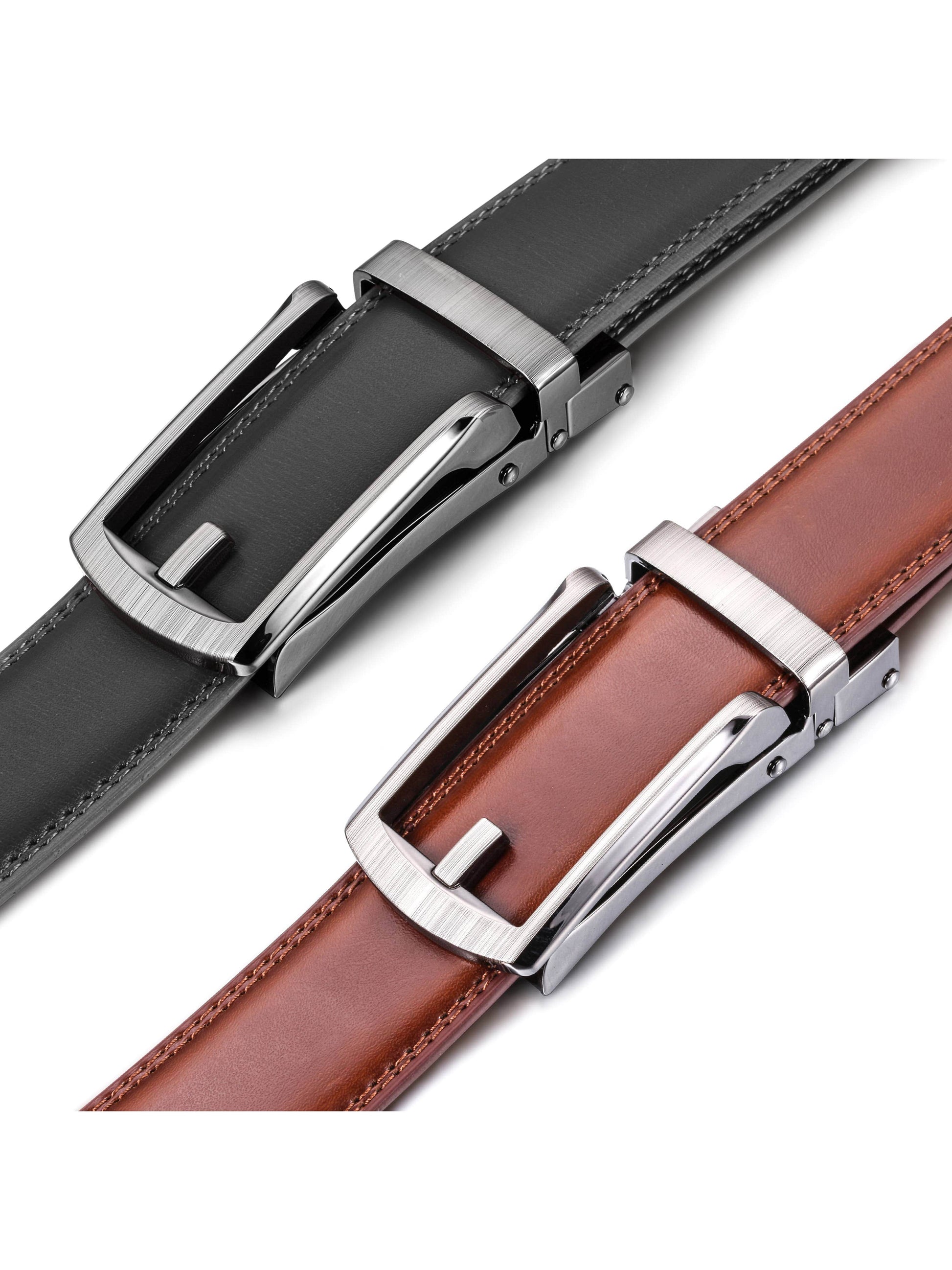 Mio Marino Mio Marino - Swank Hasp Linxx Ratchet Belt: Black & Burnt Umber / Adjustable from 38" to 54" Waist