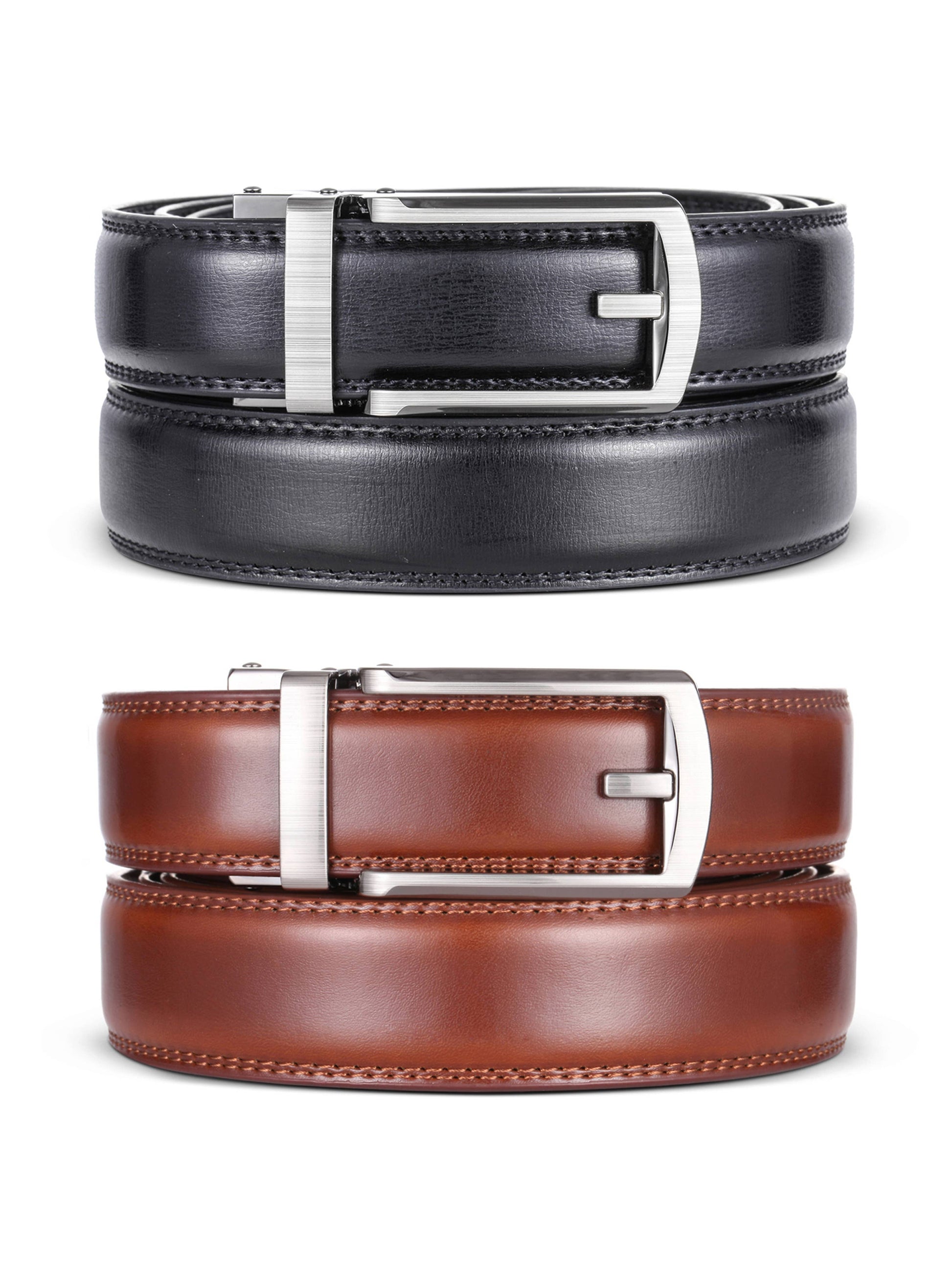 Mio Marino Mio Marino - Swank Hasp Linxx Ratchet Belt: Black & Burnt Umber / Adjustable from 38" to 54" Waist