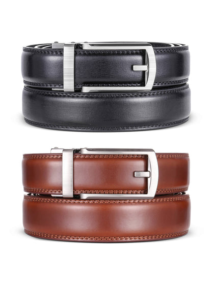 Mio Marino Mio Marino - Swank Hasp Linxx Ratchet Belt: Black & Burnt Umber / Adjustable from 38" to 54" Waist