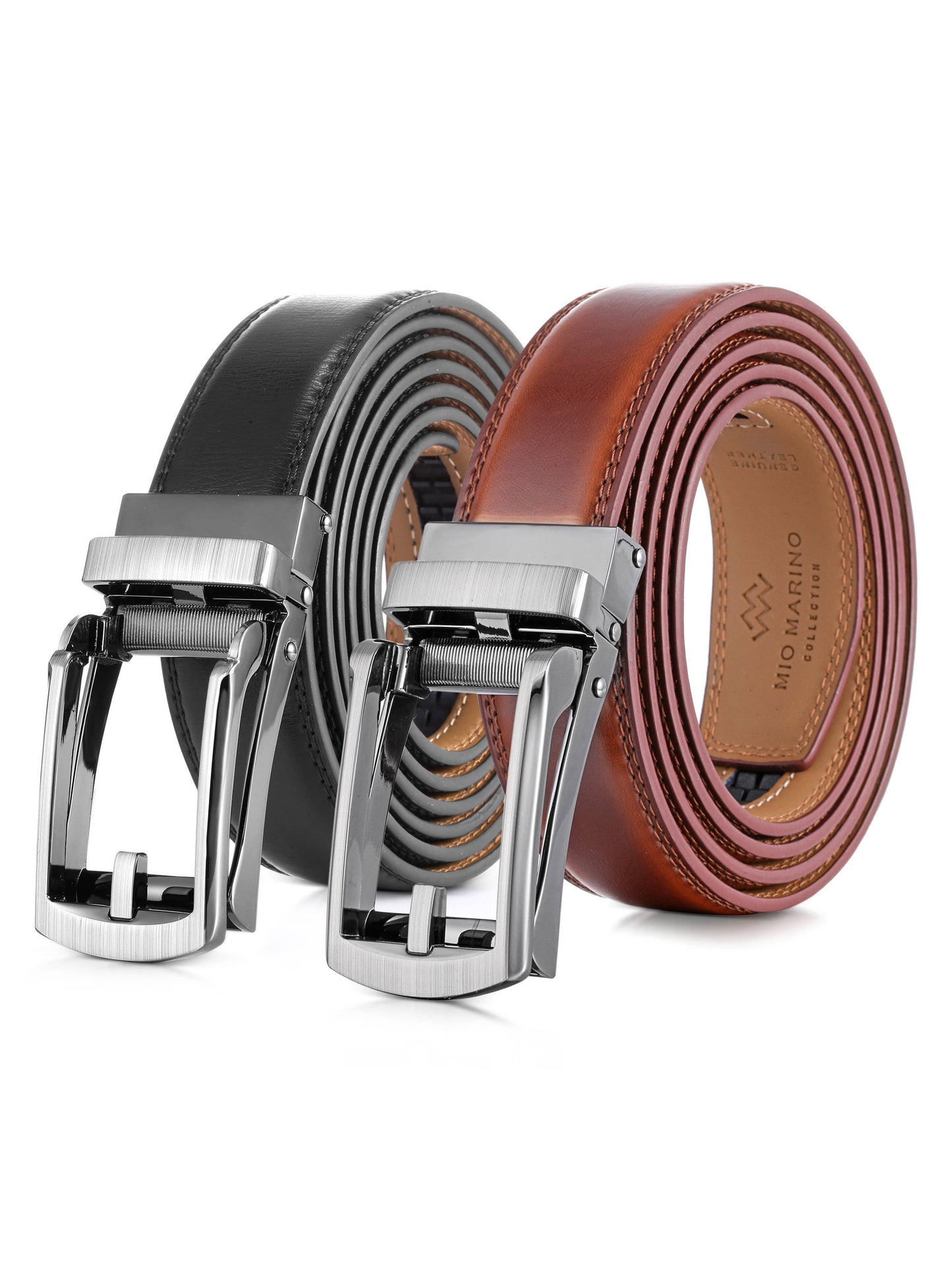 Mio Marino Mio Marino - Swank Hasp Linxx Ratchet Belt: Black & Burnt Umber / Adjustable from 38" to 54" Waist