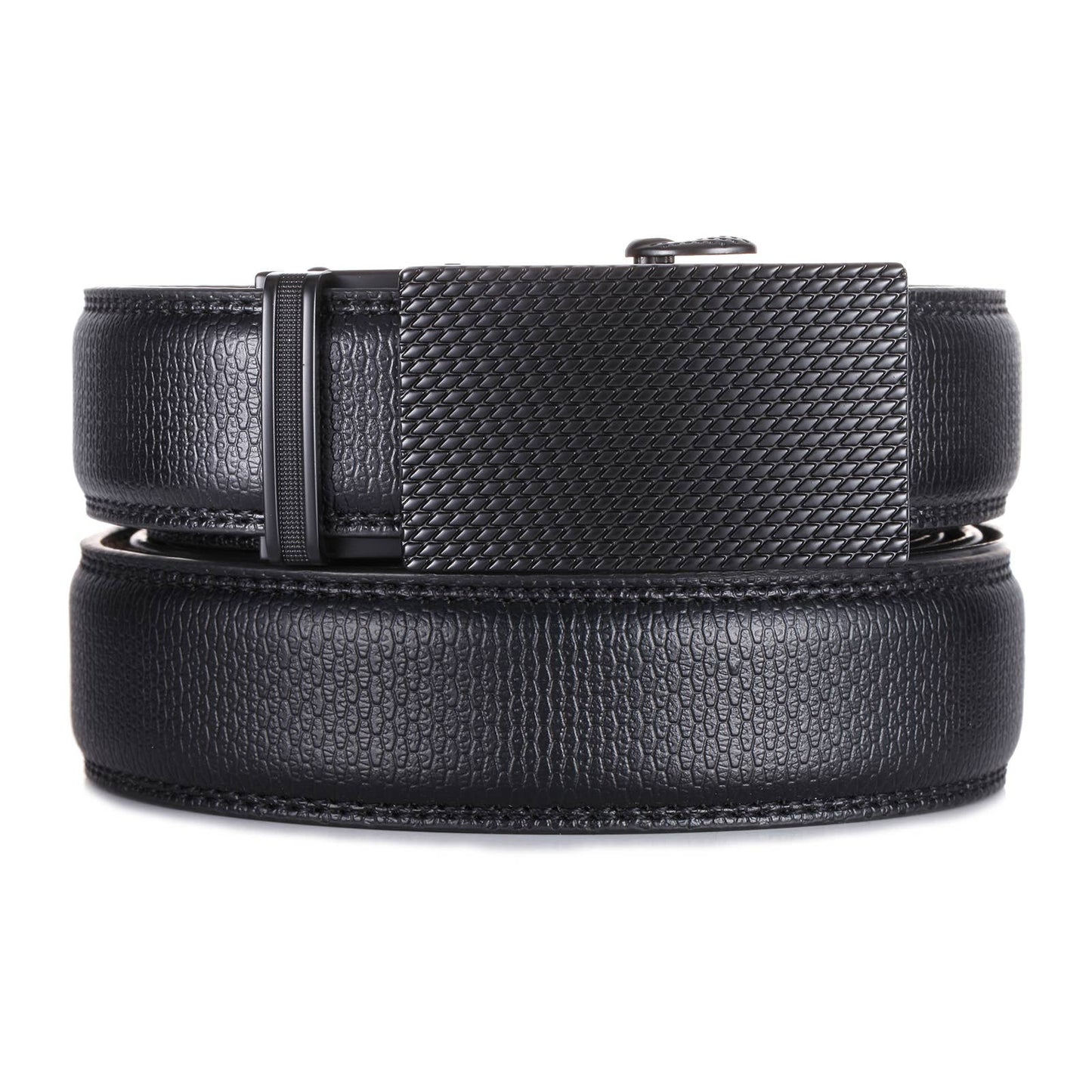 Mio Marino Mio Marino - Textured Clip Ratchet Belt: Deep Charcoal / Genuine Leather / Adjustable from 38" to 54" Waist