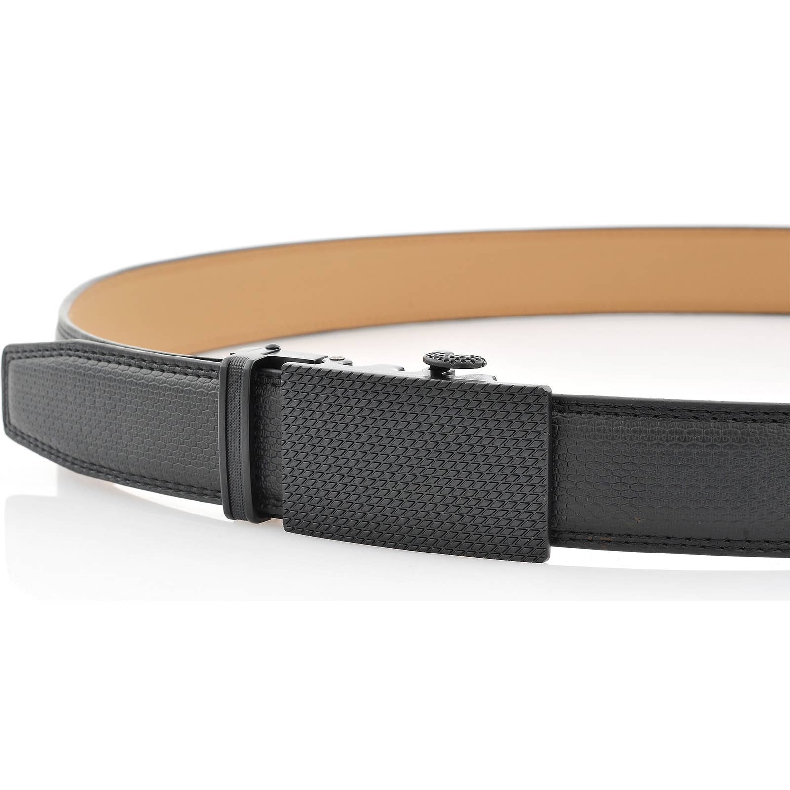 Mio Marino Mio Marino - Textured Clip Ratchet Belt: Deep Charcoal / Genuine Leather / Adjustable from 38" to 54" Waist