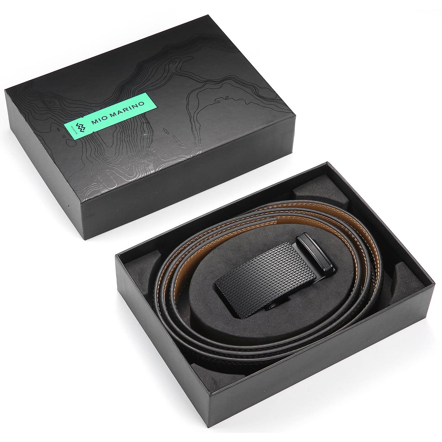 Mio Marino Mio Marino - Textured Clip Ratchet Belt: Deep Charcoal / Genuine Leather / Adjustable from 38" to 54" Waist