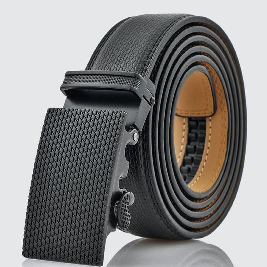 Mio Marino Mio Marino - Textured Clip Ratchet Belt: Deep Charcoal / Genuine Leather / Adjustable from 38" to 54" Waist
