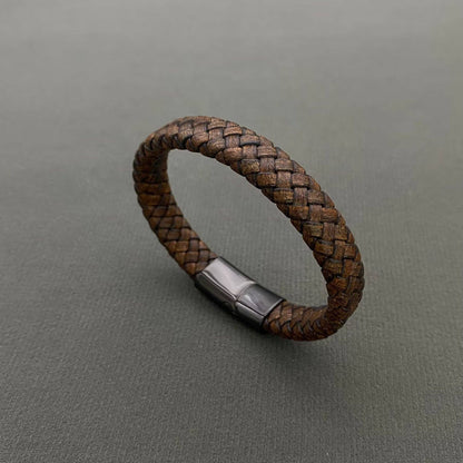 Mio Queena Mio Queena - Brown PU Leather Men's Stainless Steel Buckle Bracelet - MJ/BC