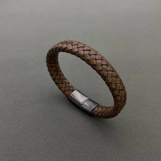 Mio Queena Mio Queena - Brown PU Leather Men's Stainless Steel Buckle Bracelet - MJ/BC