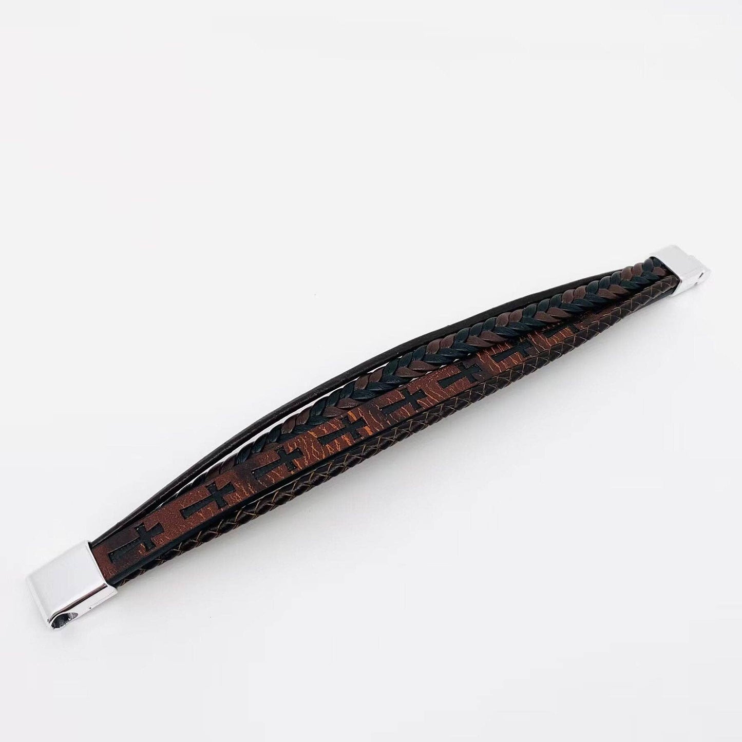 Mio Queena Mio Queena - Handmade Leather Cross Men's Magnetic Buckle Bracelet -MJ/BC: 210MM / 8.26in