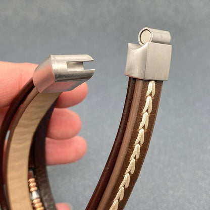 Mio Queena Mio Queena - Leather Woven Men's Stainless Steel Buckle Bracelet - MJ/BC