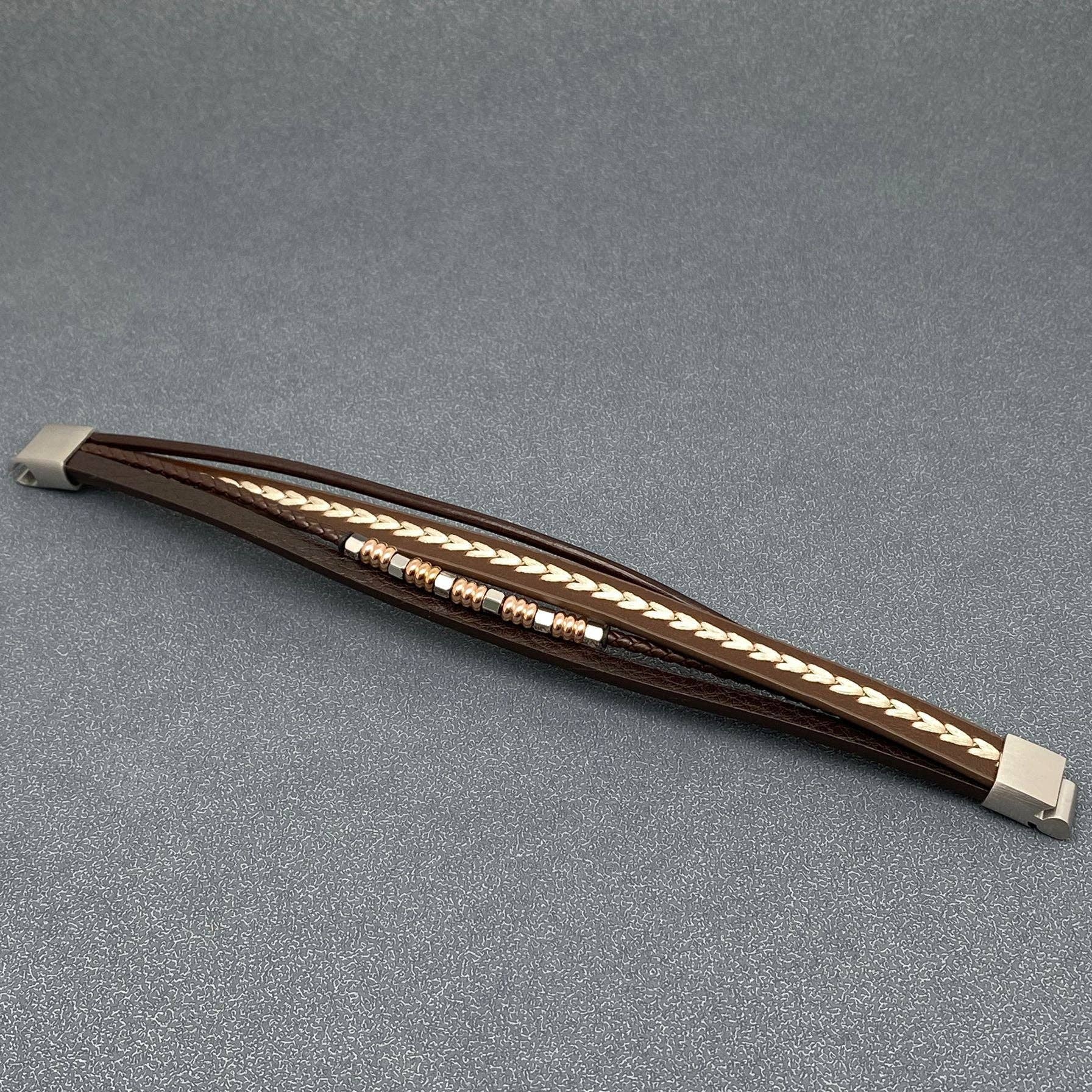 Mio Queena Mio Queena - Leather Woven Men's Stainless Steel Buckle Bracelet - MJ/BC