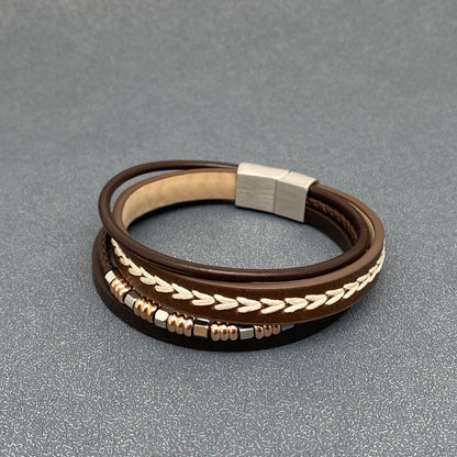 Mio Queena Mio Queena - Leather Woven Men's Stainless Steel Buckle Bracelet - MJ/BC