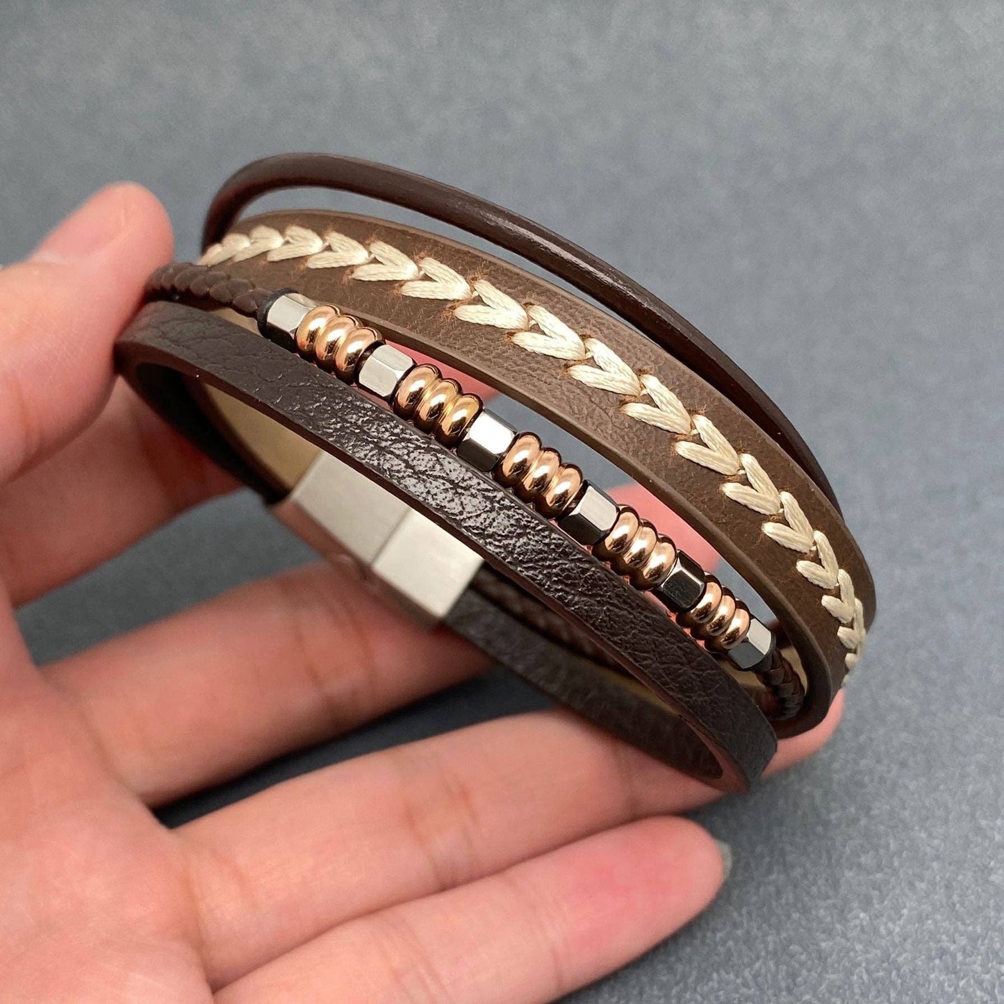 Mio Queena Mio Queena - Leather Woven Men's Stainless Steel Buckle Bracelet - MJ/BC