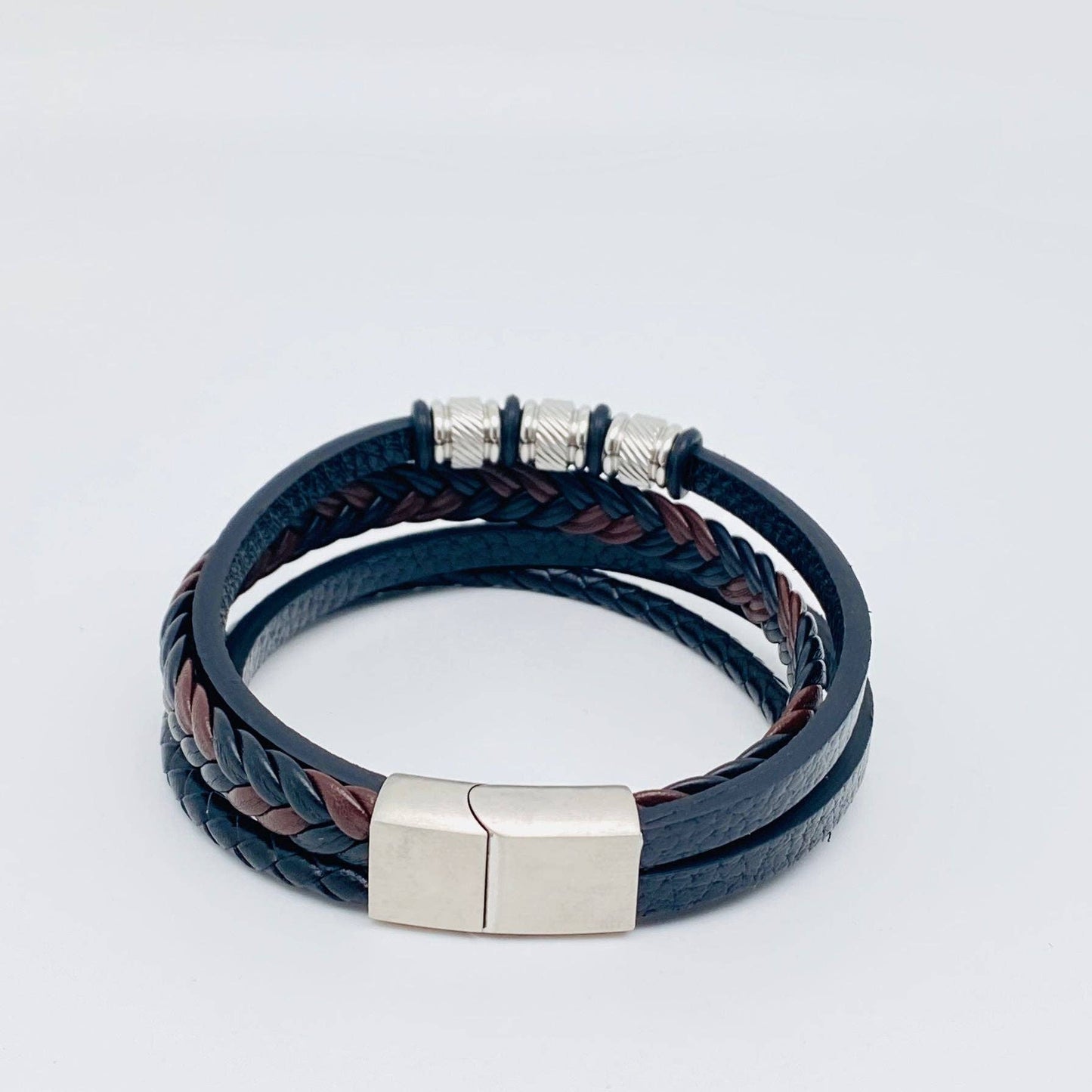 Mio Queena Mio Queena - Leather Woven Stainless Steel Magnetic Clasp Bracelet -MJ/BC