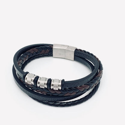 Mio Queena Mio Queena - Leather Woven Stainless Steel Magnetic Clasp Bracelet -MJ/BC
