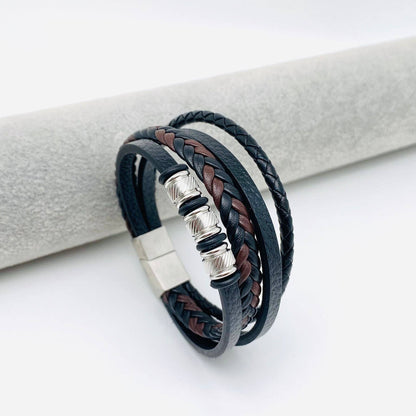 Mio Queena Mio Queena - Leather Woven Stainless Steel Magnetic Clasp Bracelet -MJ/BC