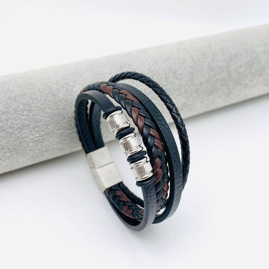 Mio Queena Mio Queena - Leather Woven Stainless Steel Magnetic Clasp Bracelet -MJ/BC