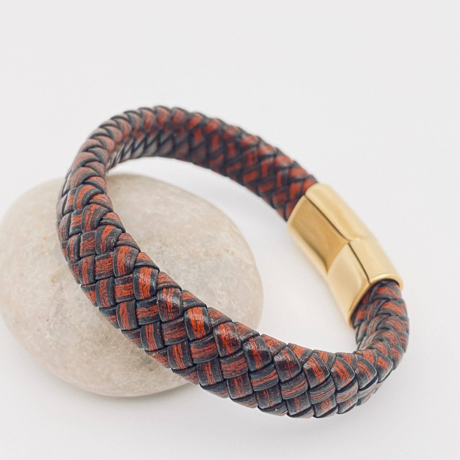Mio Queena Mio Queena - Leather Woven Stainless Steel Magnetic Snap Bracelet -MJ/BC: Gold