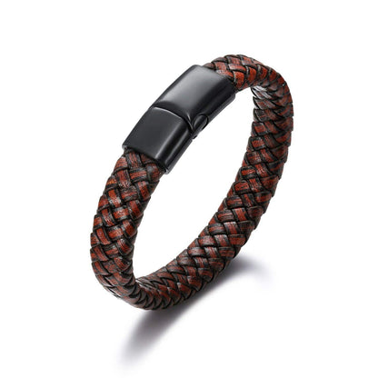 Mio Queena Mio Queena - Leather Woven Stainless Steel Magnetic Snap Bracelet -MJ/BC: Gold