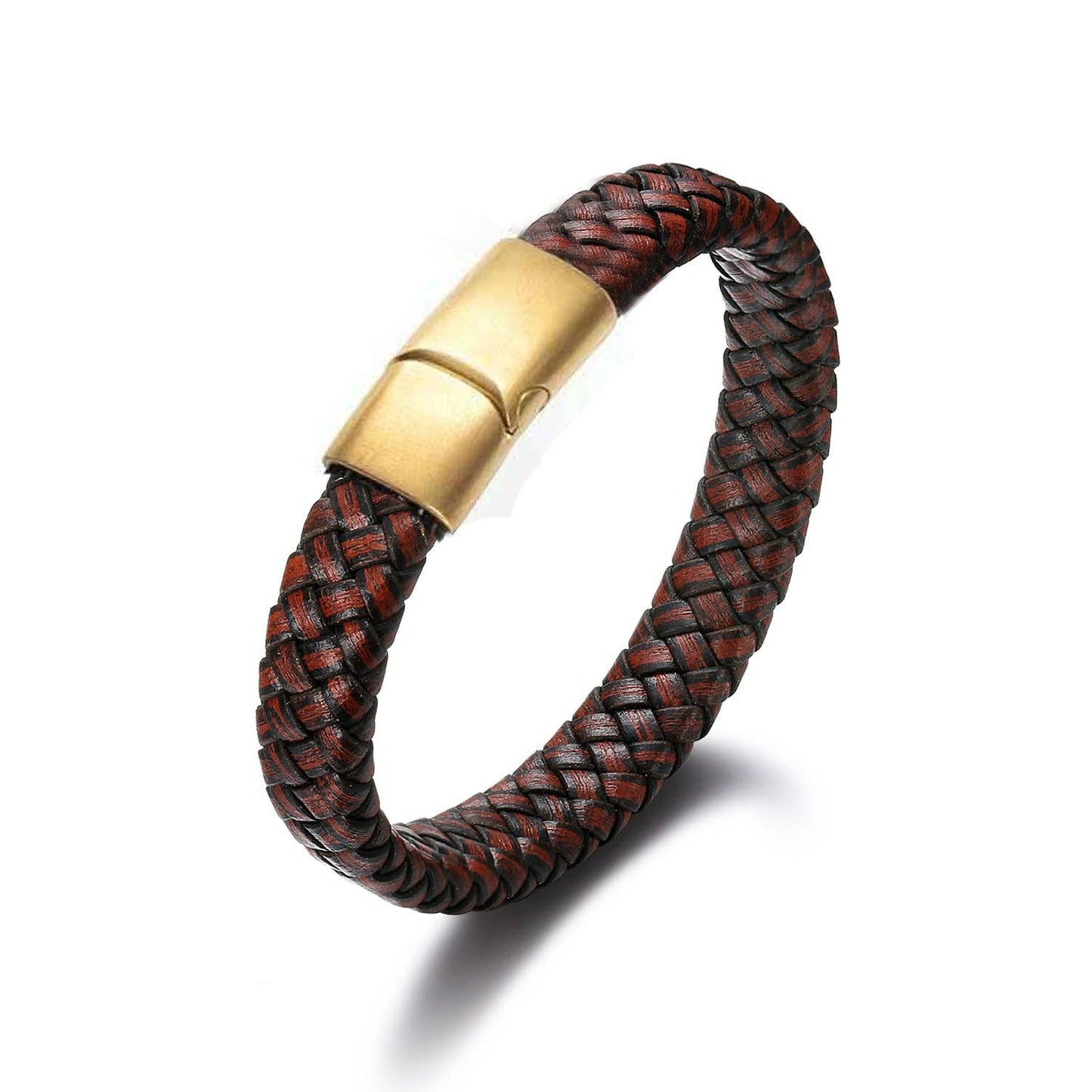 Mio Queena Mio Queena - Leather Woven Stainless Steel Magnetic Snap Bracelet -MJ/BC: Gold