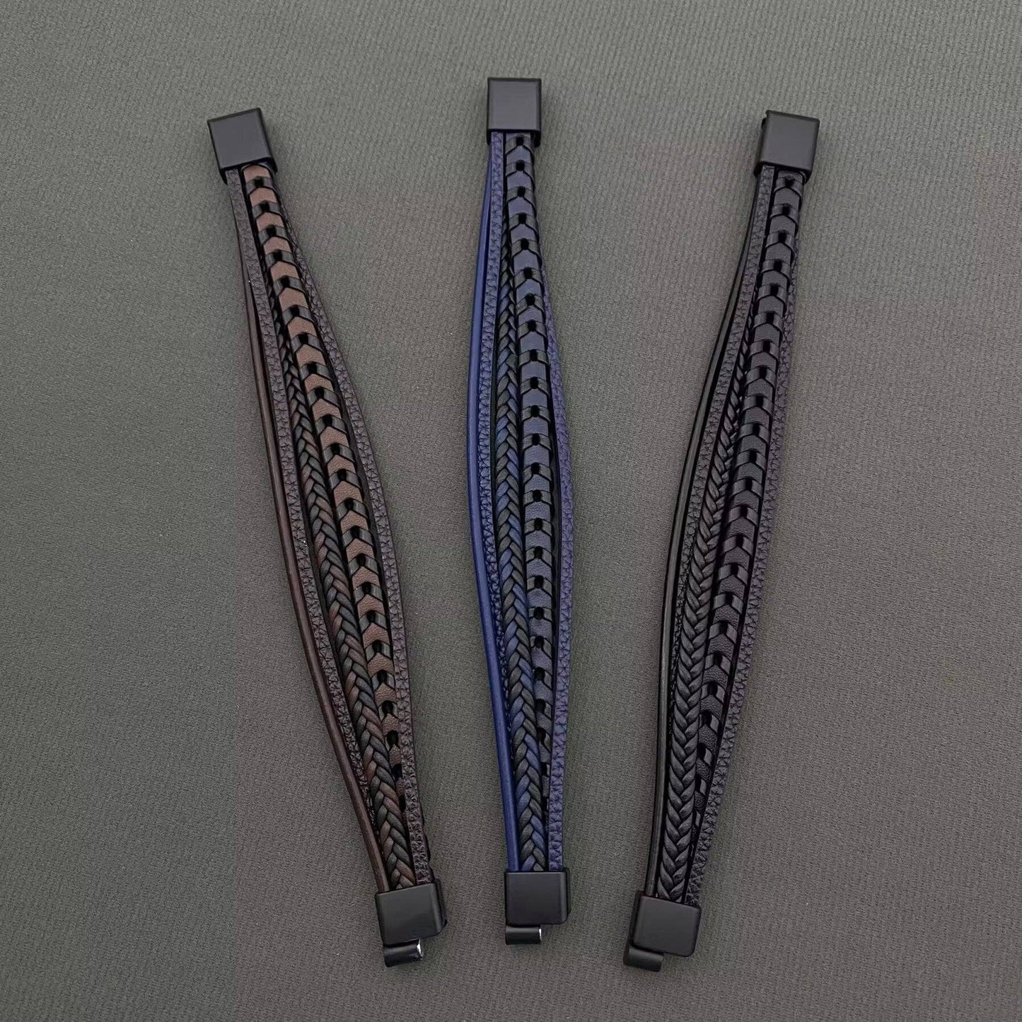 Mio Queena Mio Queena - Men's Hand-woven PU Leather Magnetic Buckle Bracelets -MJ/BC: Brown / 190mm / 7.48in