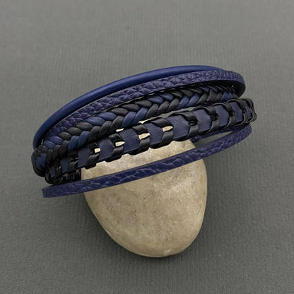 Mio Queena Mio Queena - Men's Hand-woven PU Leather Magnetic Buckle Bracelets -MJ/BC: Brown / 210mm / 8.27in