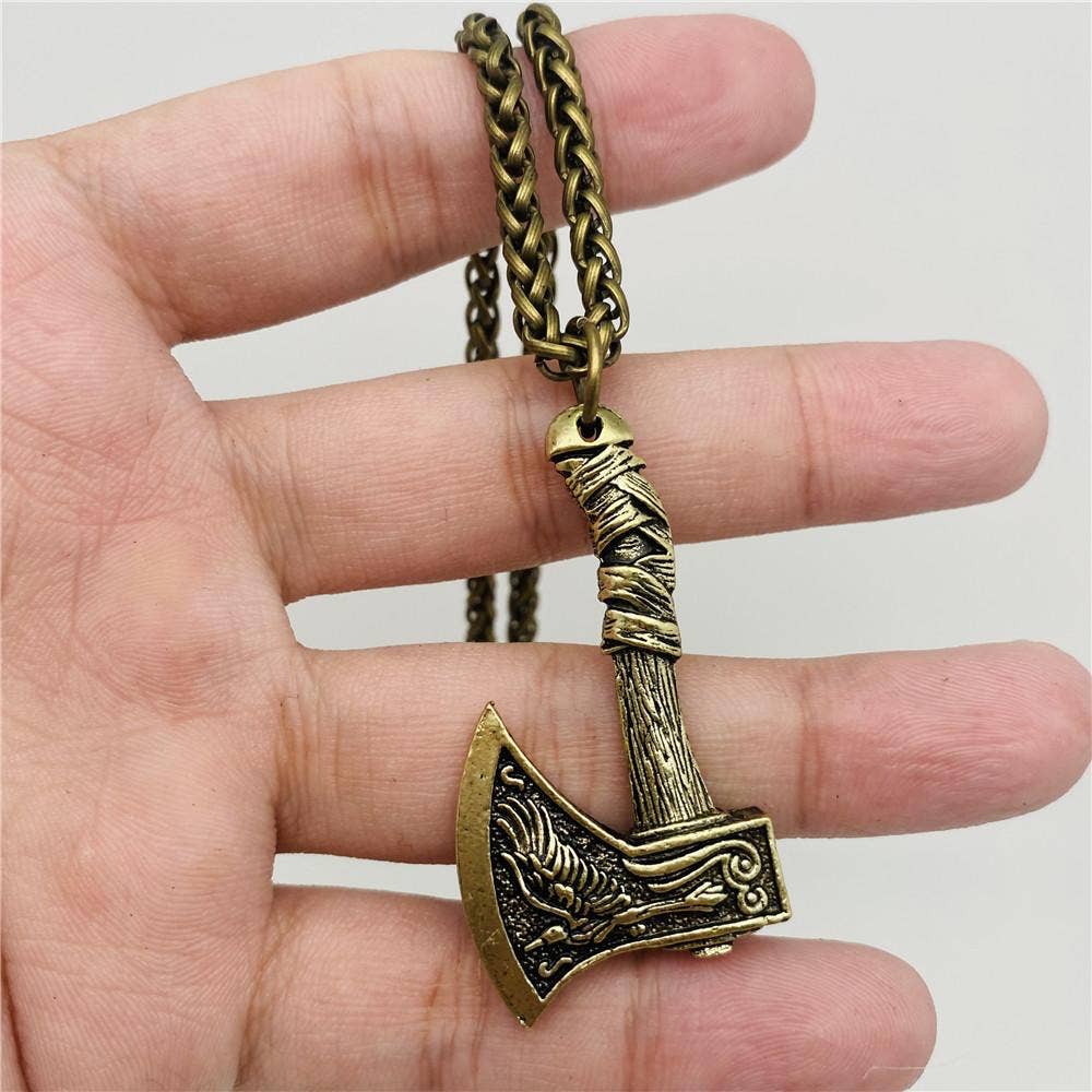 Mio Queena Mio Queena - Men's Raven Double Sided Axe Pendant Necklace - MJ: Ancient silver