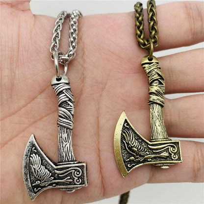 Mio Queena Mio Queena - Men's Raven Double Sided Axe Pendant Necklace - MJ: Ancient silver