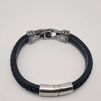 Mio Queena Mio Queena - Men's Stainless Steel Carved Leather Viking Bracelet - MJ/BC: 20cm