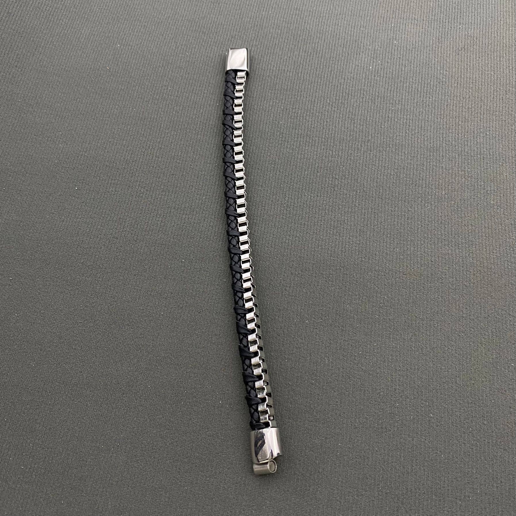 Mio Queena Mio Queena - Men's Stainless Steel PU Leather Woven Bracelet - MJ/BC